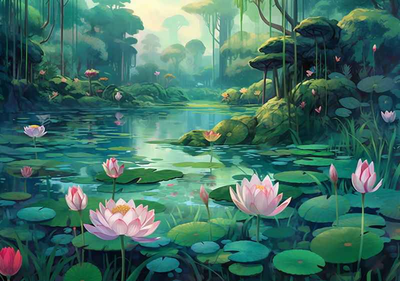 湖面粉色荷花植物,插画/手绘图,插画/手绘图库,插画/手绘图下载,插画/手绘